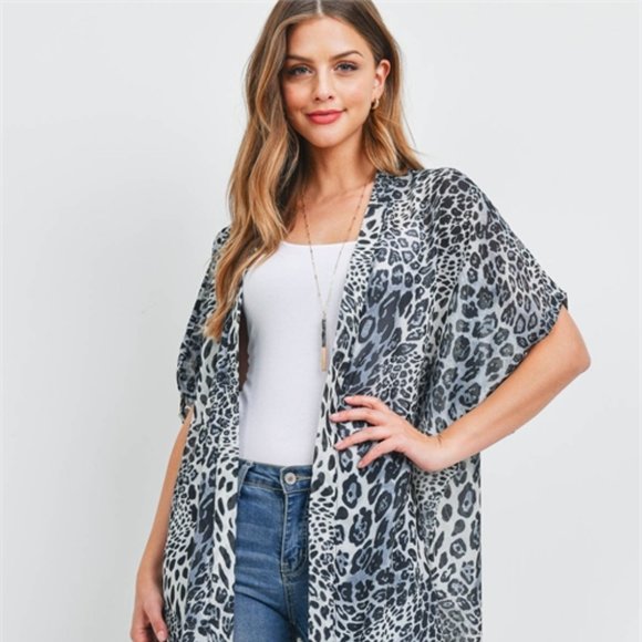 Animal Print Soft Flowy Kimono Wrap Swim Coverup Robe Cardigan Sleeves OSFM - Picture 4 of 7